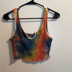 SHEIN Orange Red Ribbed Crop Tank Top